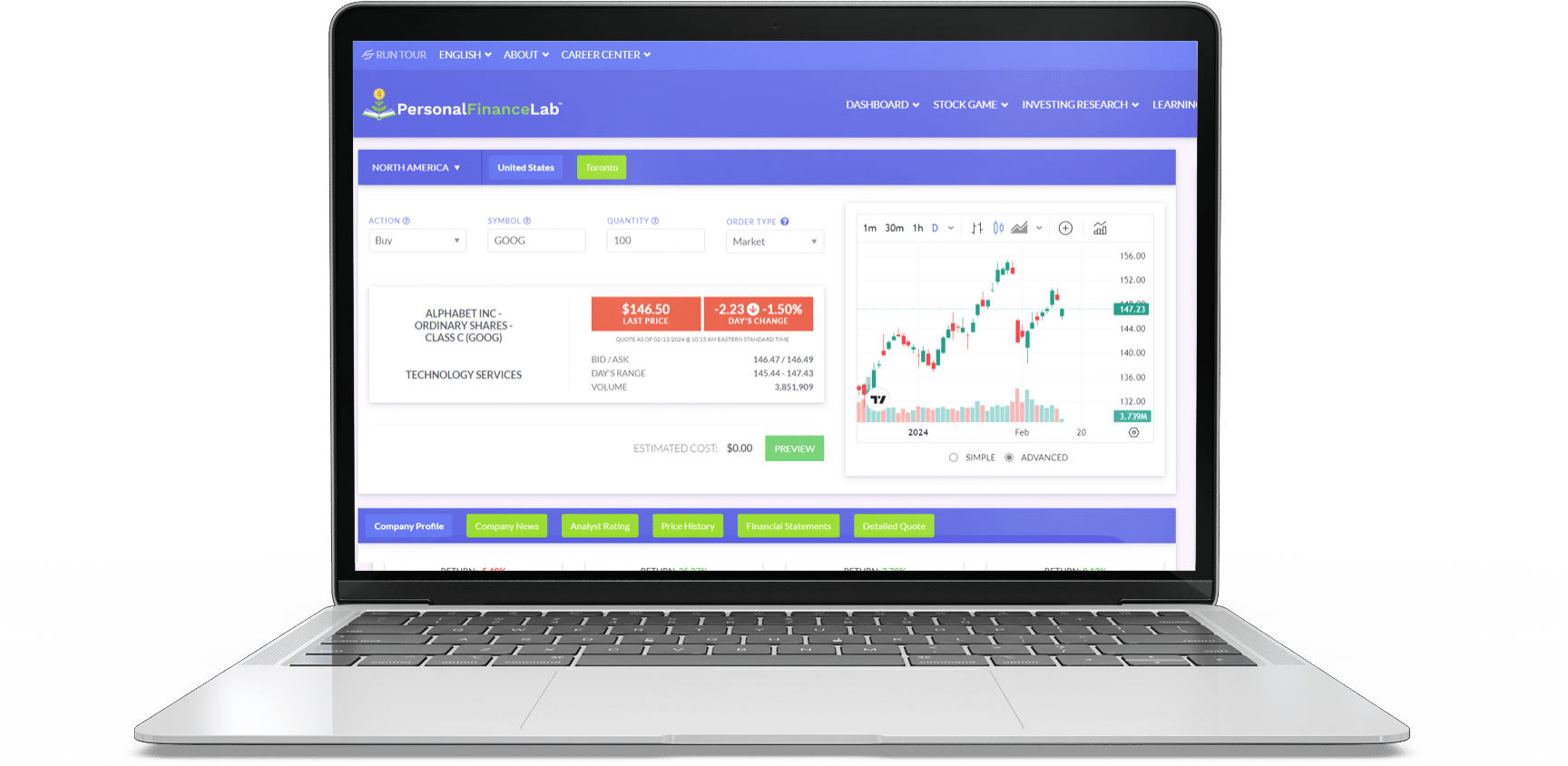 real-time stock market game for high school students